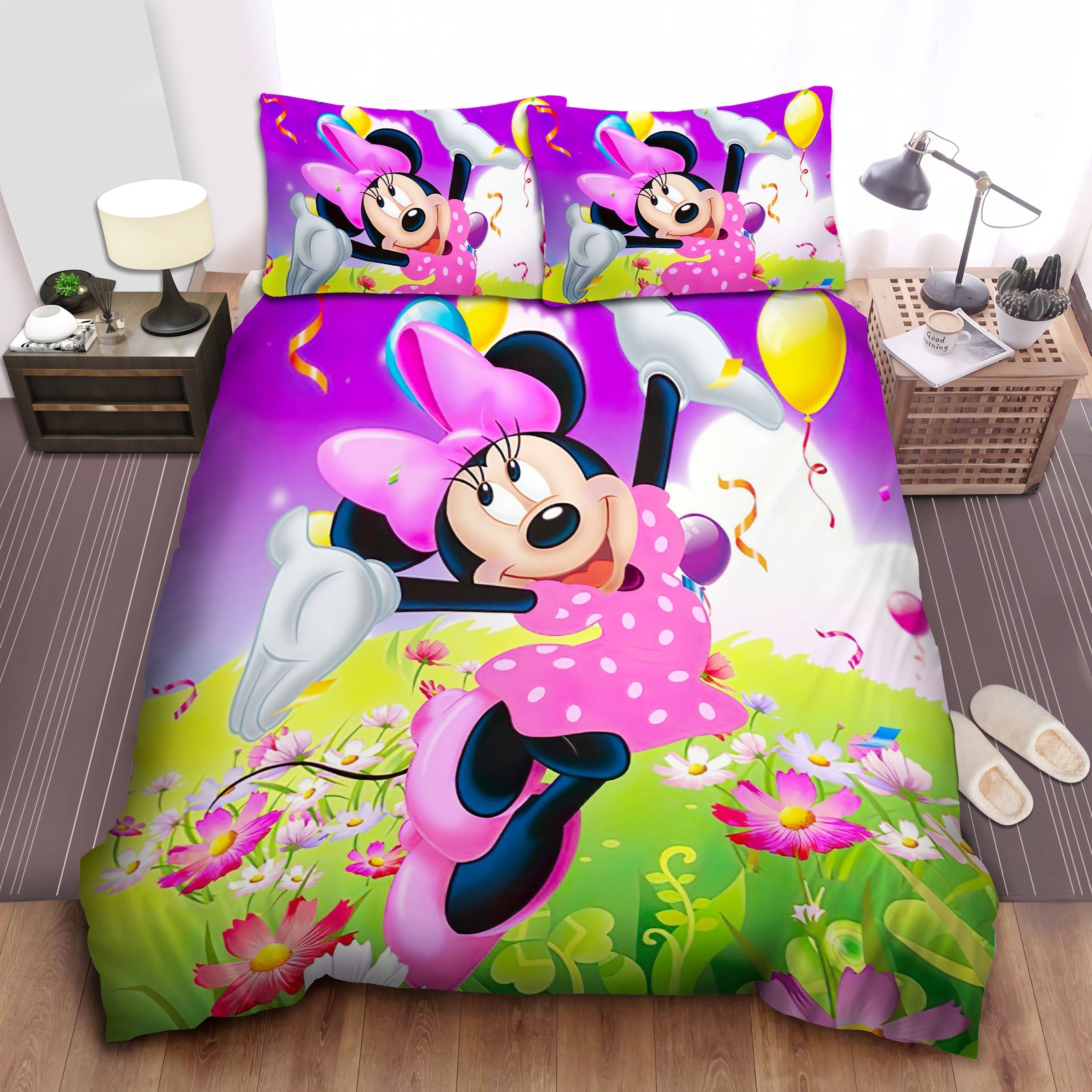 Minnie Bedding Set DN Happy Minnie In Flower Garden Duvet Covers