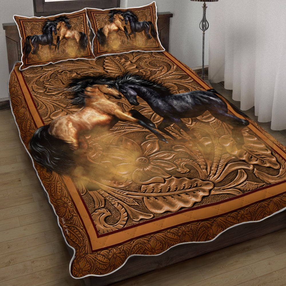 Horse Bedding Set Couple Horse Wood Carving Duvet Covers