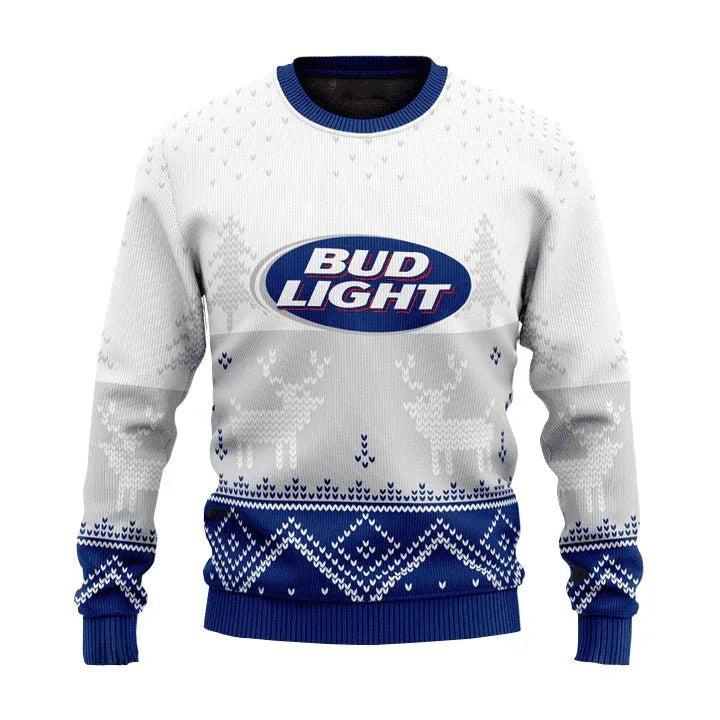 Personalized Bud Light Winter Reindeer Ugly Christmas Sweater