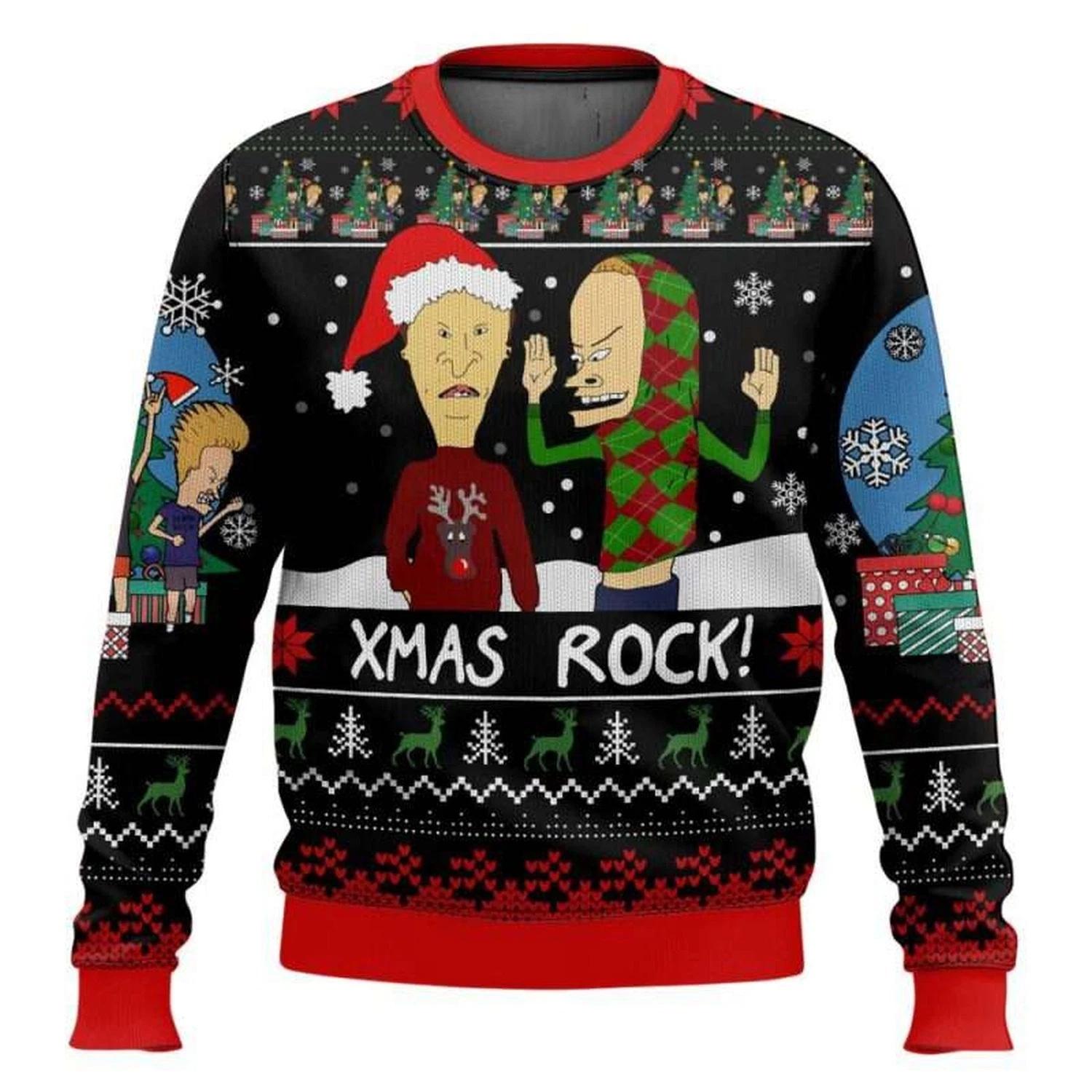 Xmas Rock Beavis and Butthead Ugly Christmas Sweater