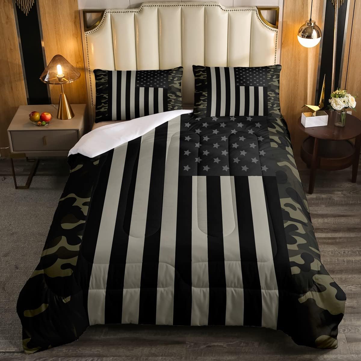 Veteran Bedding Set Veteran American Flag Camoflage Pattern Duvet Covers Black