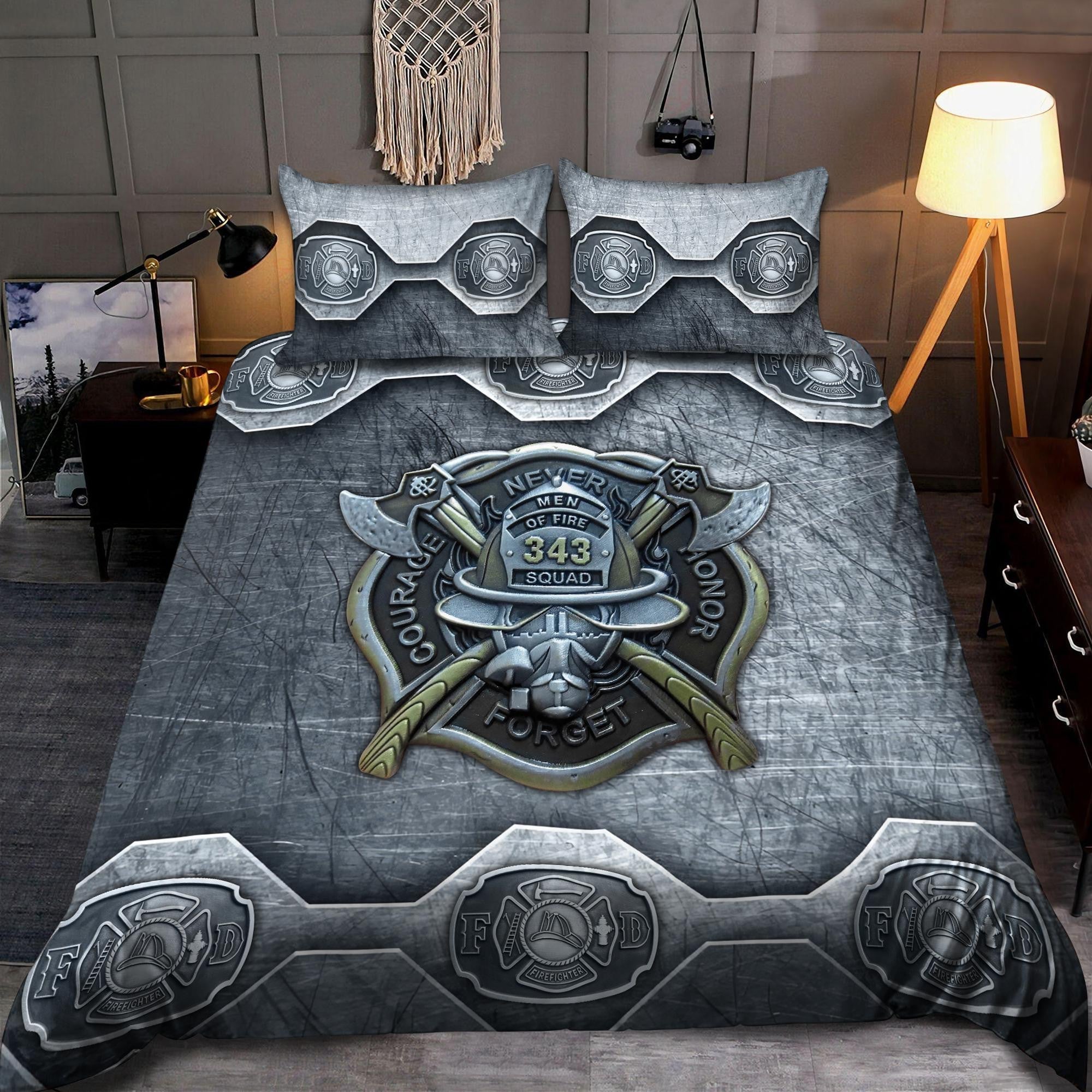 Firefighter Bedding Set Firefighter Warrior Emblem Symbol Duvet Covers