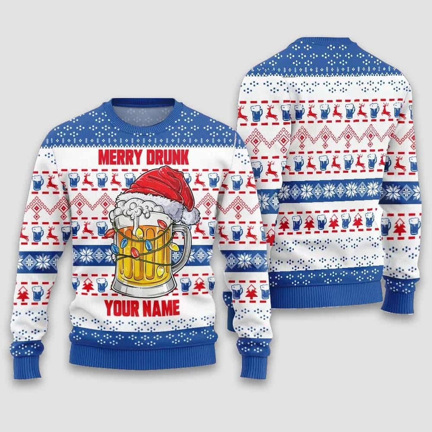 Merry Drunk Custom Name Ugly Christmas Sweater