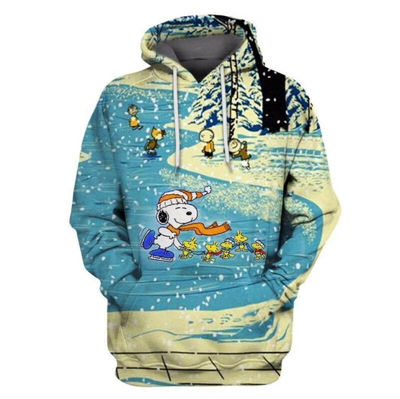 Snoopy Christmas Hoodie Snoopy Peanuts Christmas Skating In Winnter 3d Hoodie Zip Hoodie
