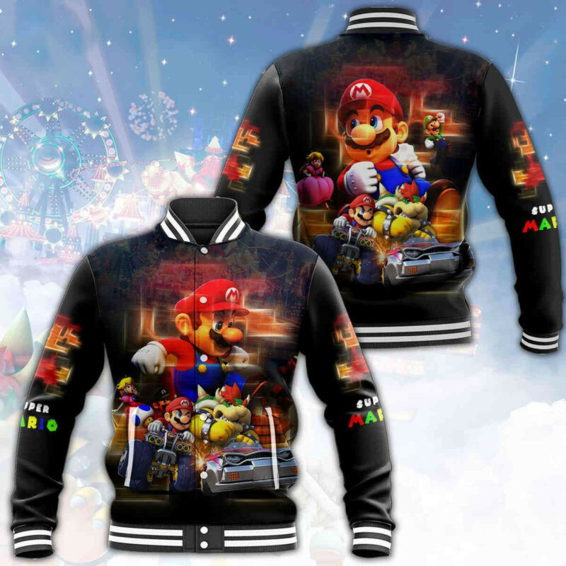 Super Mario All Over Print Letterman Baseball Jacket