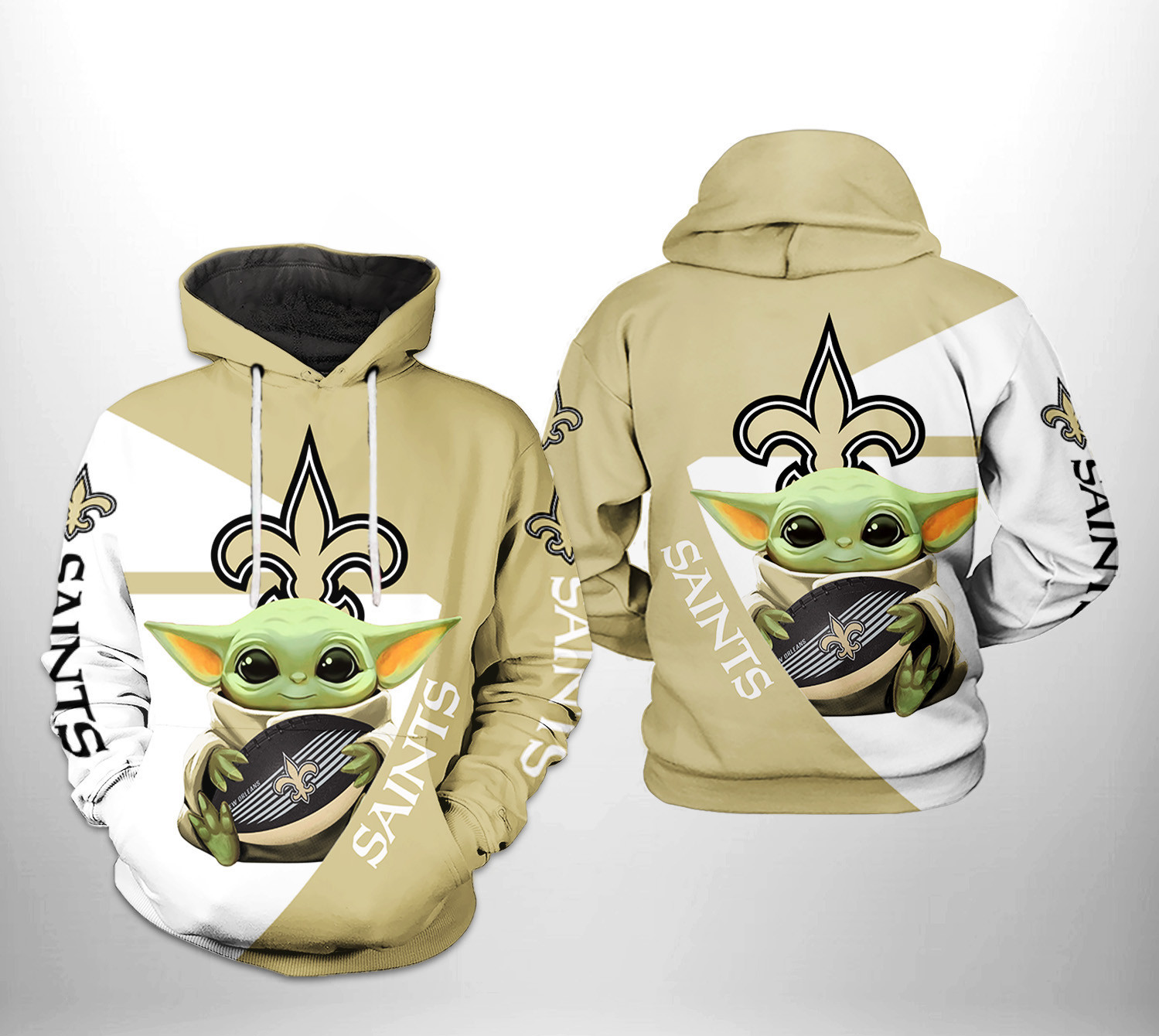 New Orleans Saints Baby Yoda Team 3D All Over Print Hoodie & Zip Hoodie