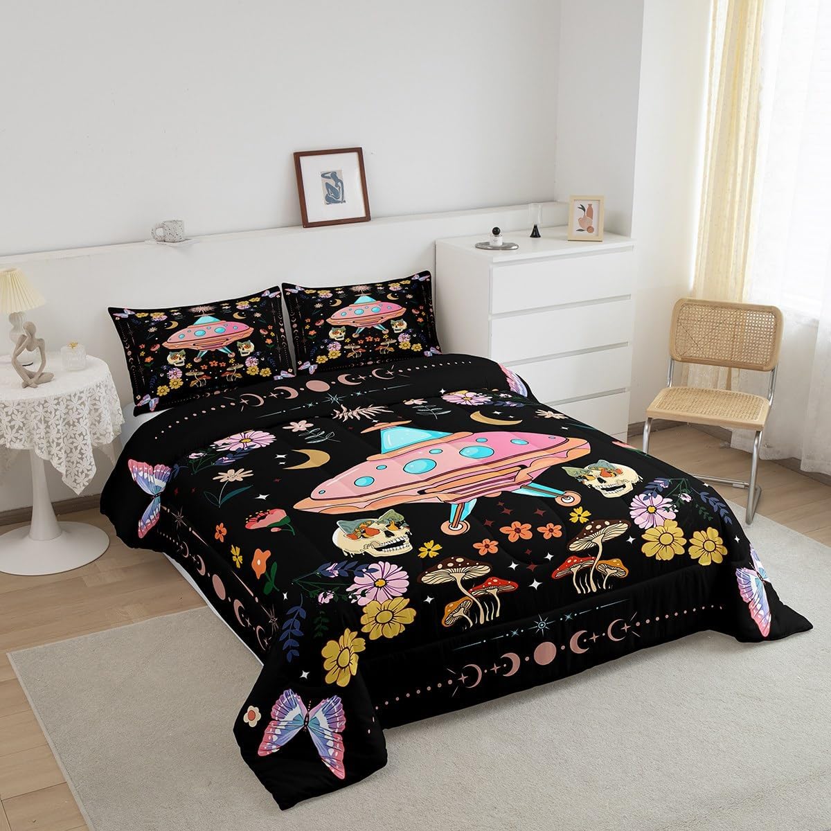 UFO Bedding Set UFO Sugar Skull Flower Mushroom Duvet Covers