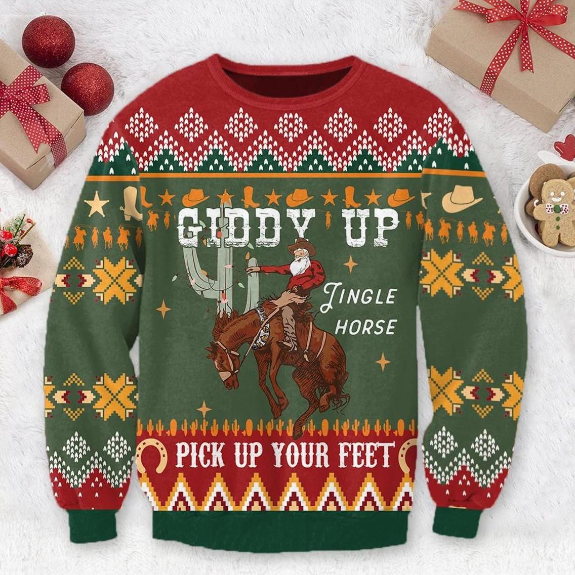 Giddy Up Jingle Horse Cowboy Ugly Christmas Sweater