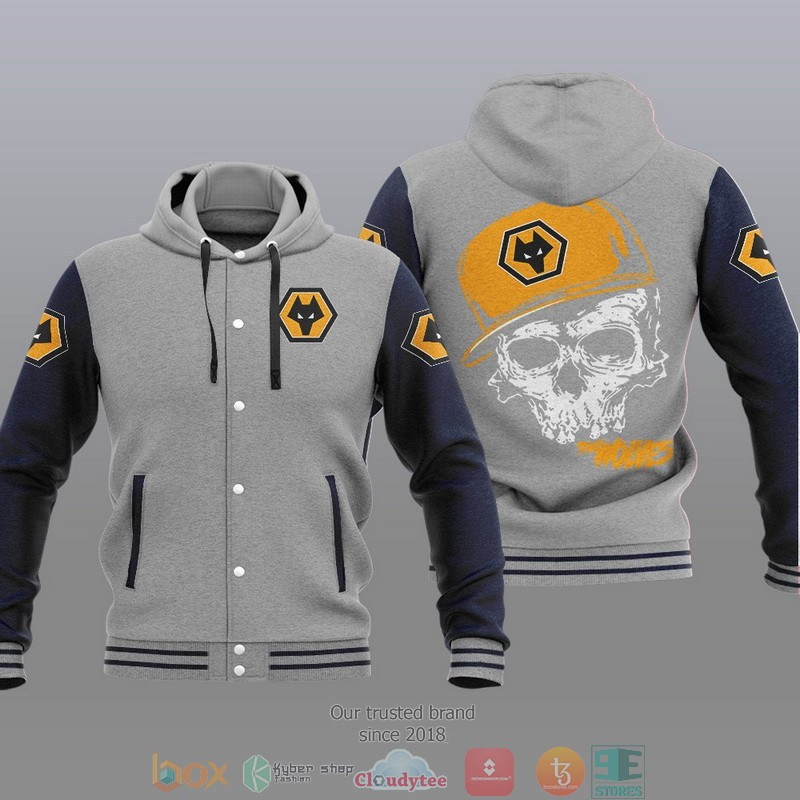 Wolverhampton Wanderers FC Grey Skull Baseball Jacket