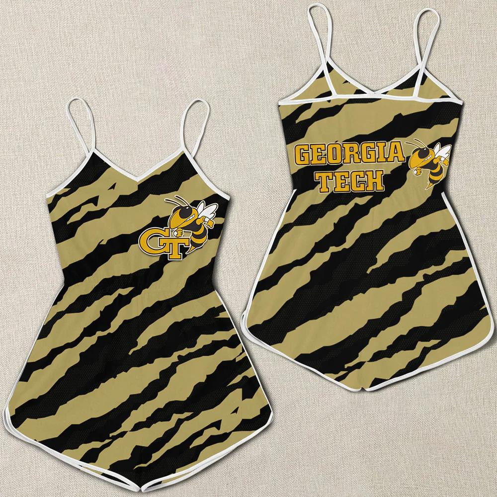 Georgia Tech Yellow Jackets Women Romper Jumpsuit 3D Printed Team Logo Pattern On Chest