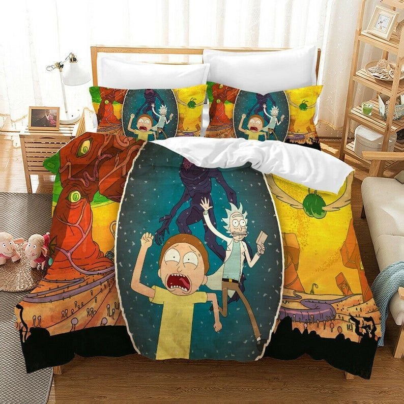 Rick And Morty Bedding Set Rick And Morty Chased By Monster Duvet Covers