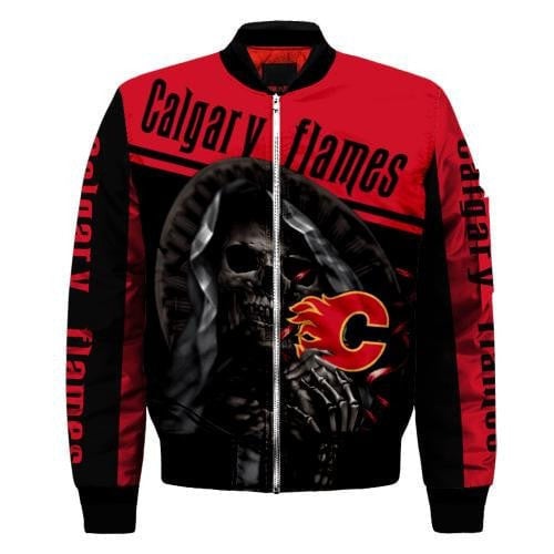 Calgary Flames Red Black Skull Bomber Jacket