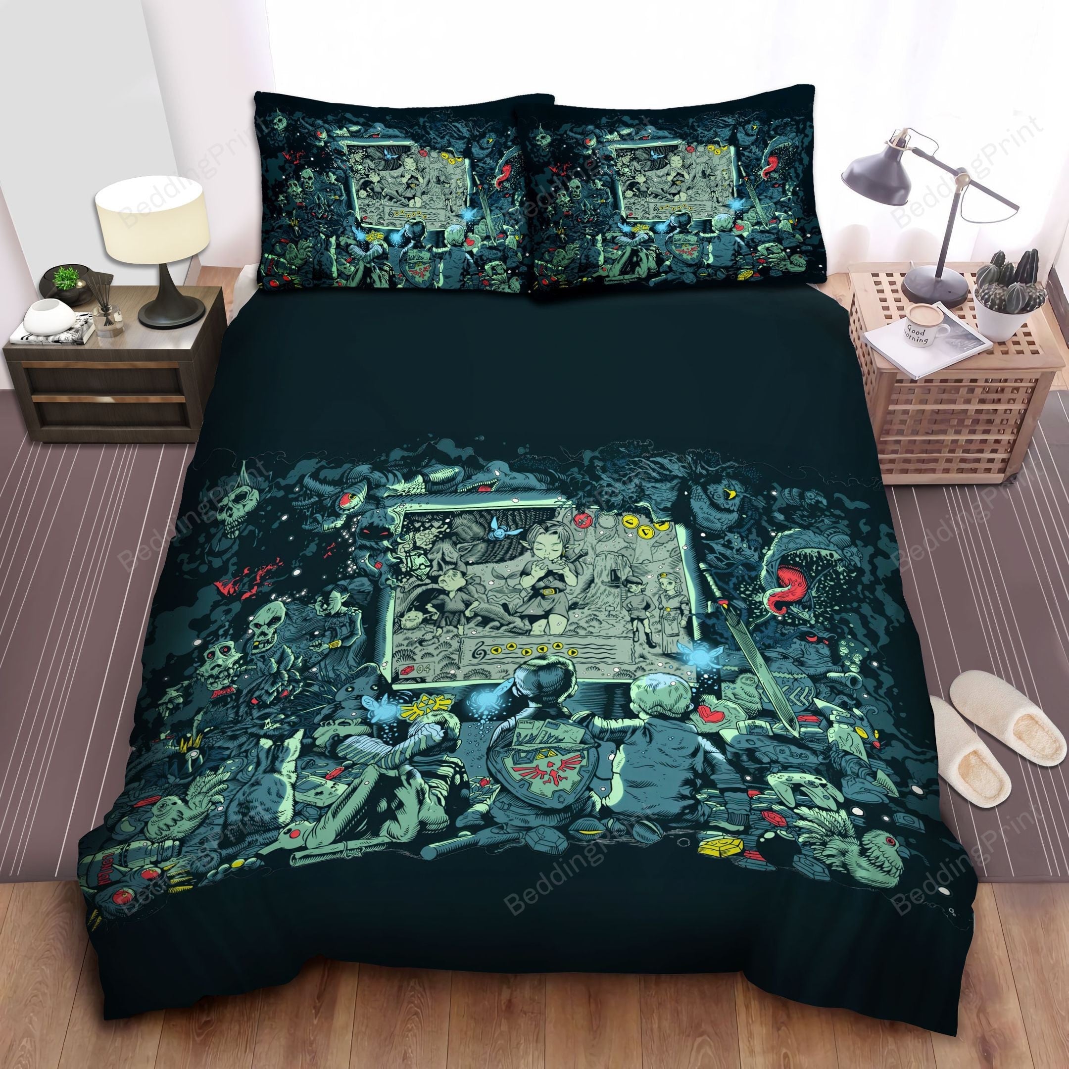 The Legend Of Zelda Bedding Set The Legend Of Zelda World Nostalgic Time Duvet Covers Black