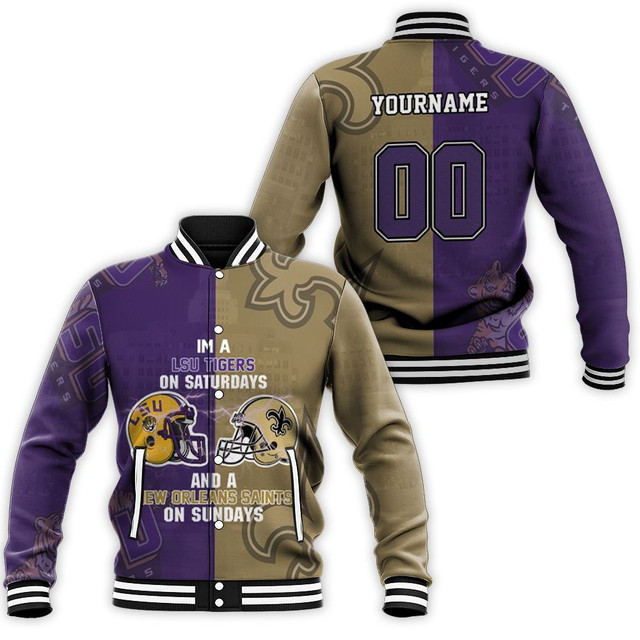 LSU Tigers Custom Name Number On Saturdays And New Orleans Saints On Sundays Baseball Jacket