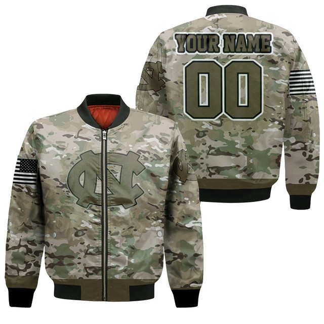 North Carolina Tar Heels Custom Name Number Camo Bomber Jacket