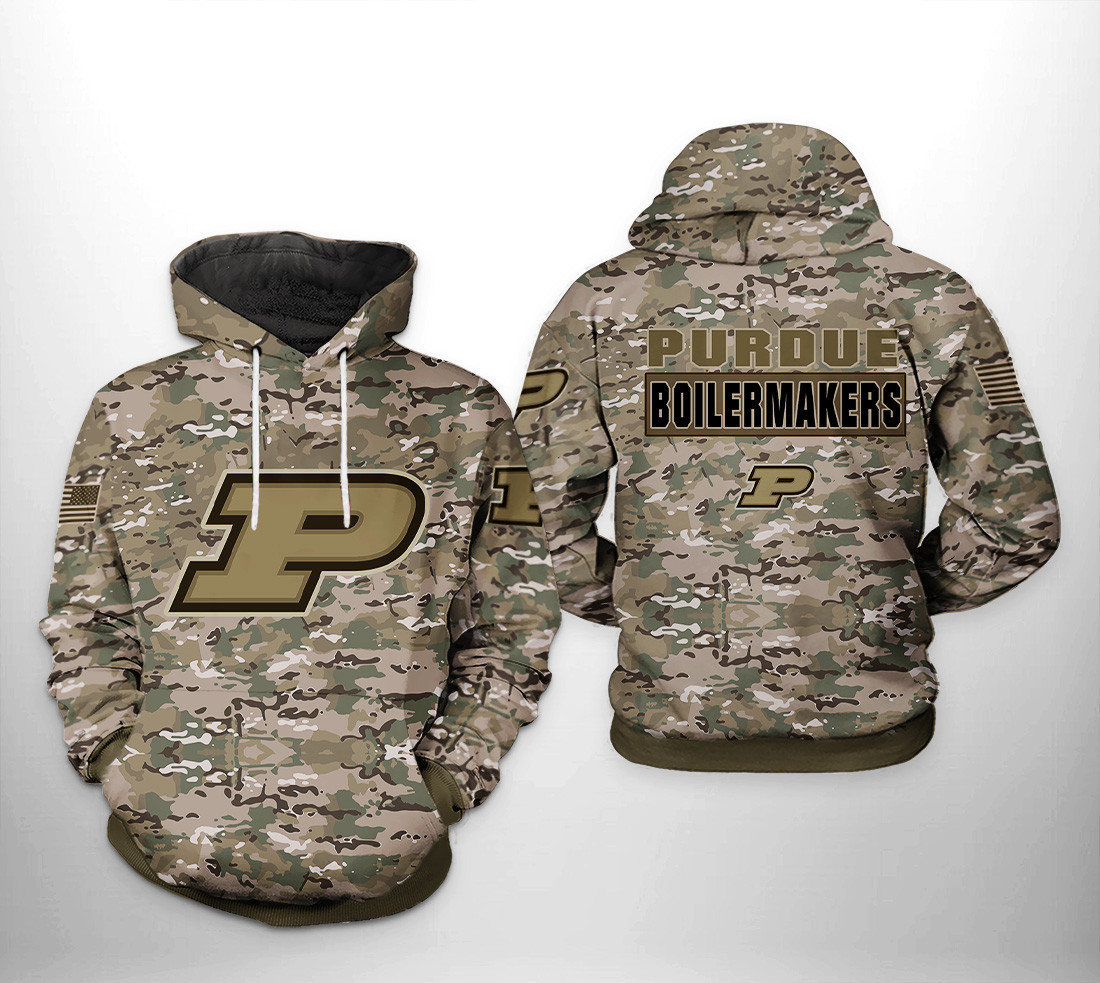 Purdue Boilermakers Camo Veteran 3D All Over Print Hoodie & Zip Hoodie