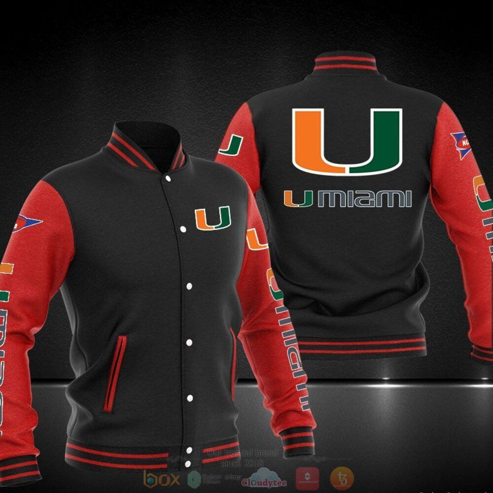 Miami Hurricanes Black Red Baseball Jacket