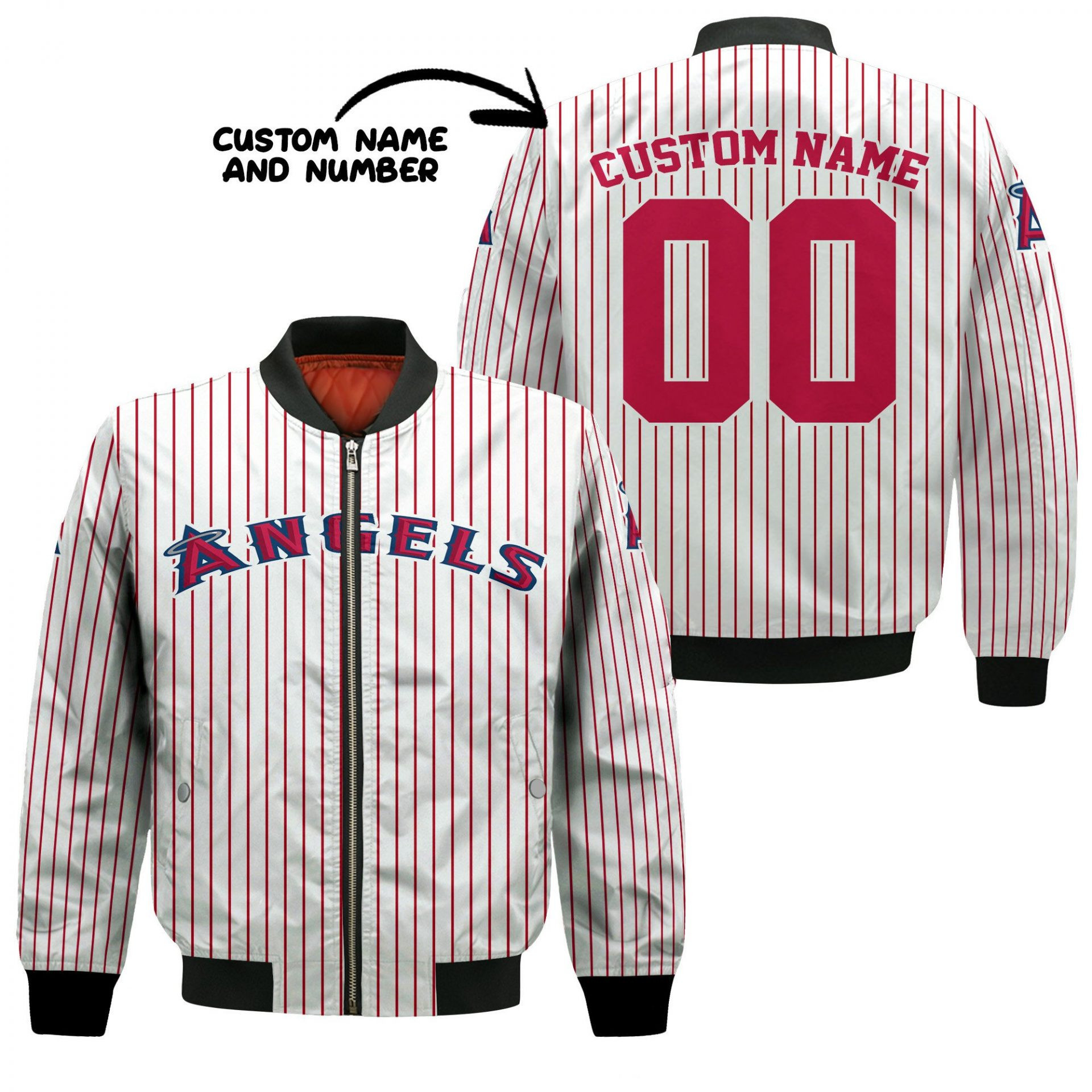 Los Angeles Angels Custom Name Number Stripes Bomber Jacket