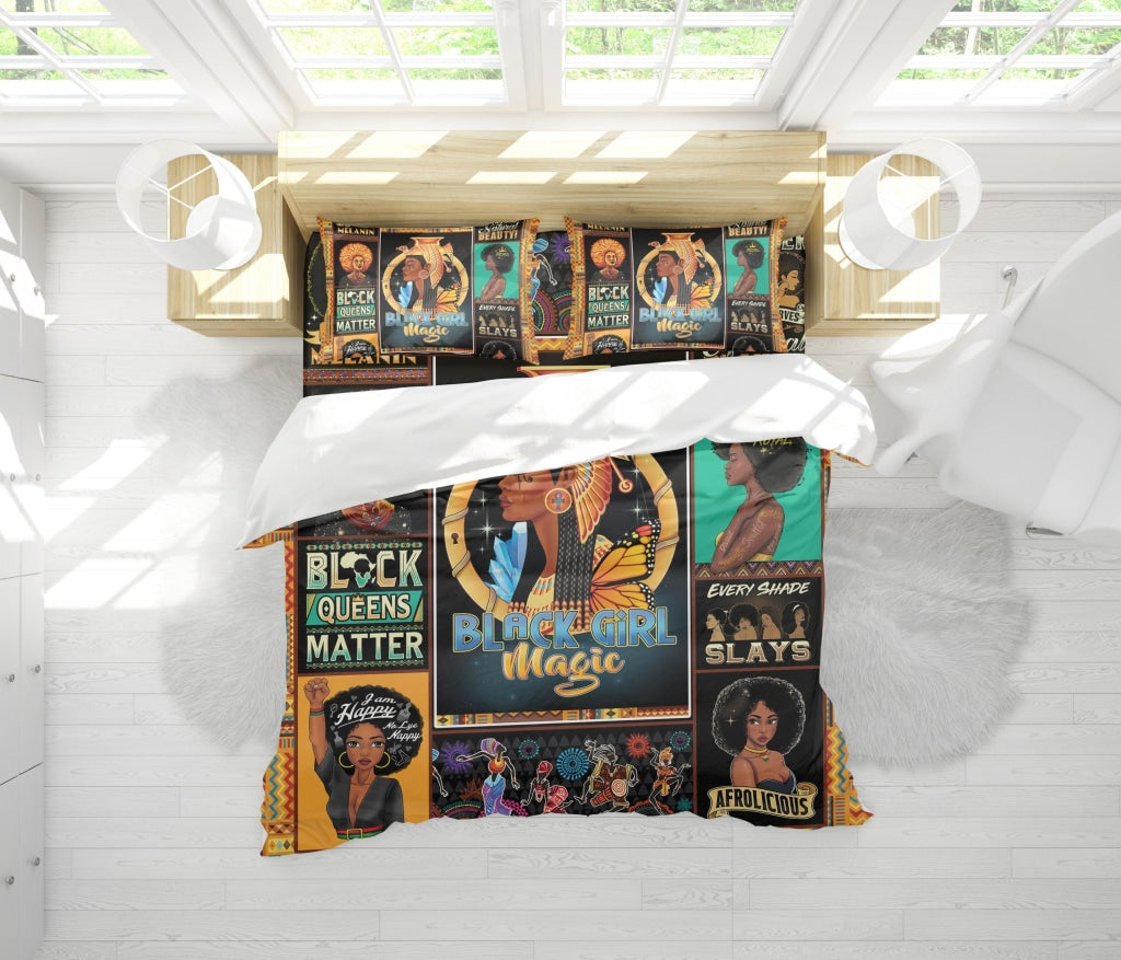Africa Americans Bedding Set Black Girl Magic Pattern Duvet Covers Black