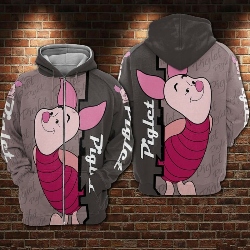 Piglet Cartoon Winnie The Pooh Over Print 3d Hoodie Zip Hoodie