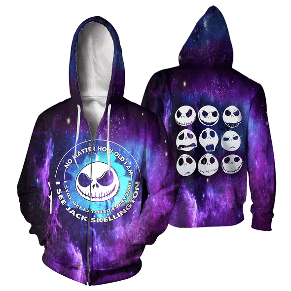 Jack Skellington No Matter How Old I Am 62 Cartoon Graphic Outfits Aop Hoodie, Zip Hoodie