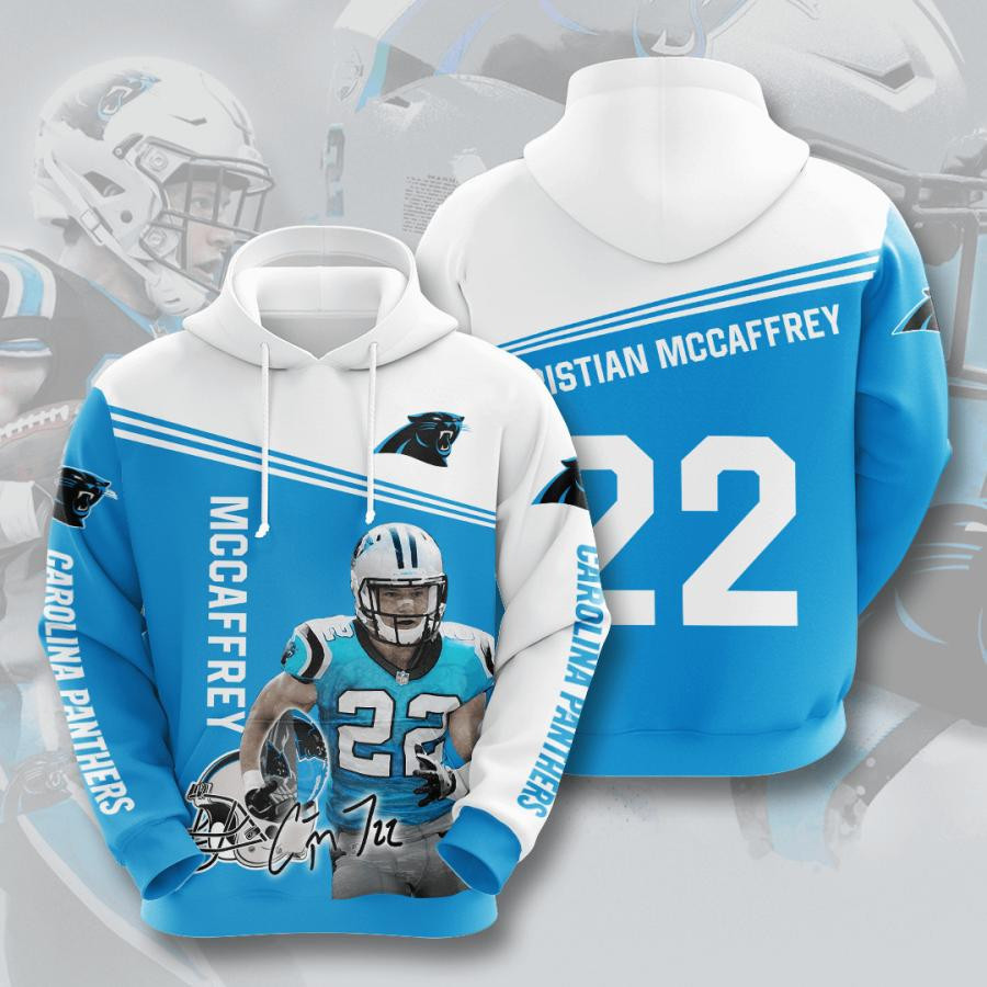 Carolina Panthers Christian McCaffrey White Blue Light 3D All Over Print Hoodie & Zip Hoodie