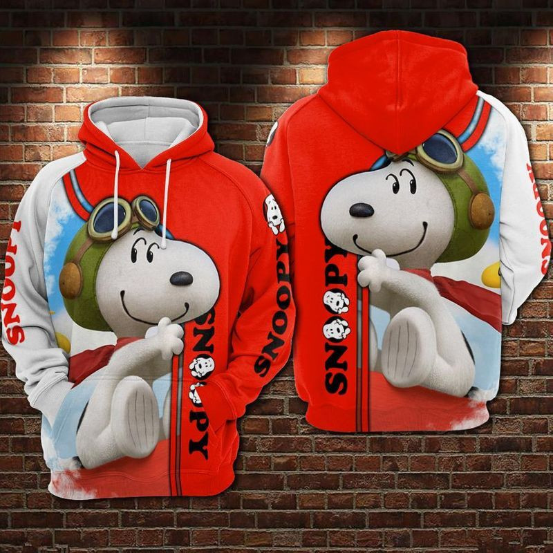 Snoopy Aviator Hat Funny Red Over Print 3d Hoodie Zip Hoodie