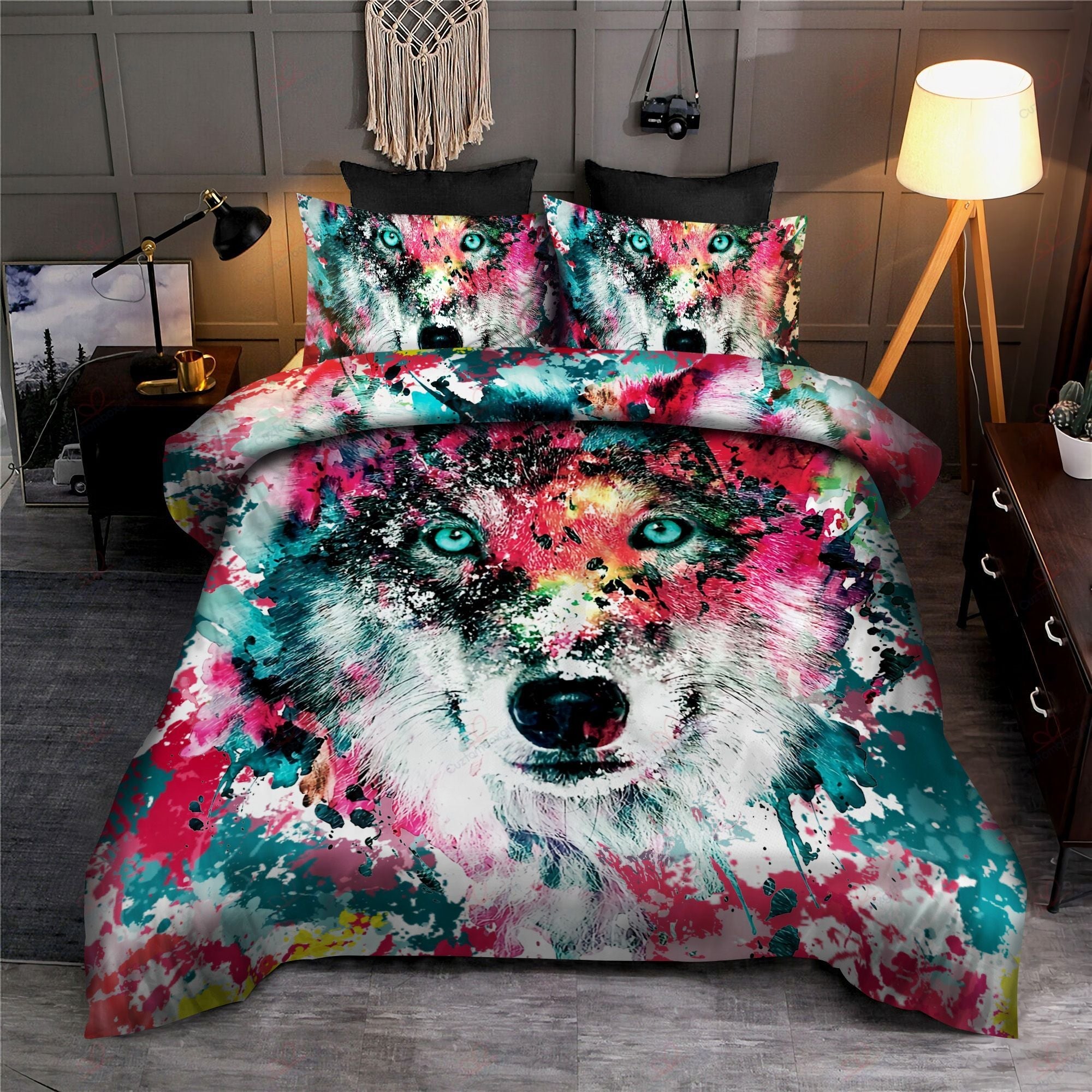 Wolf Bedding Set Wolf Art Painting Watercolor Duvet Covers