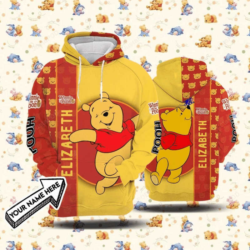 Personalized Cartoon Character Winnie The Pooh Hoodie Custom Name 3d All Over Print Hoodie
