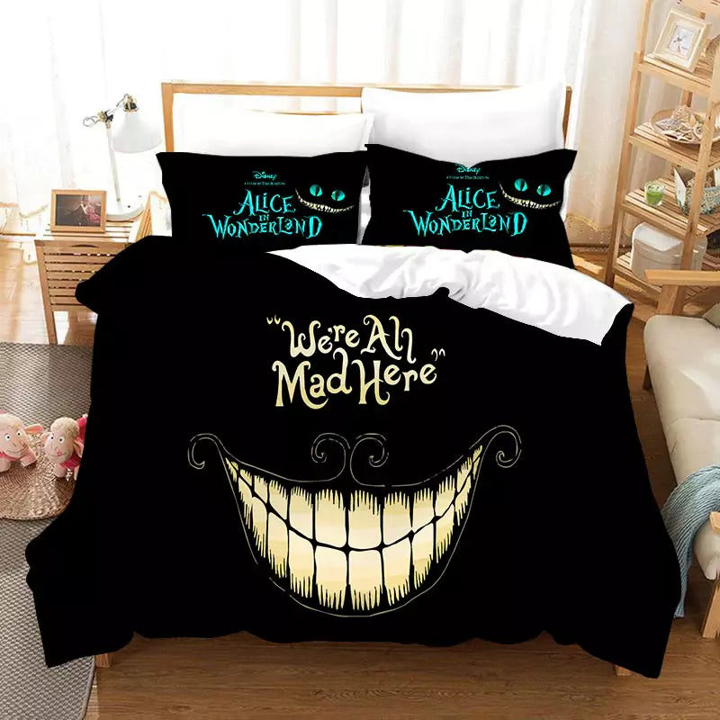 Alice In Wonderland Bedding Set We’re All Mad Here Smiling Mouth Duvet Covers