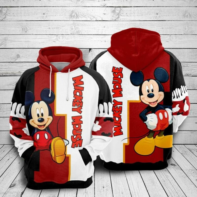 Mickey Mouse White Red Over Print 3d Hoodie Zip Hoodie