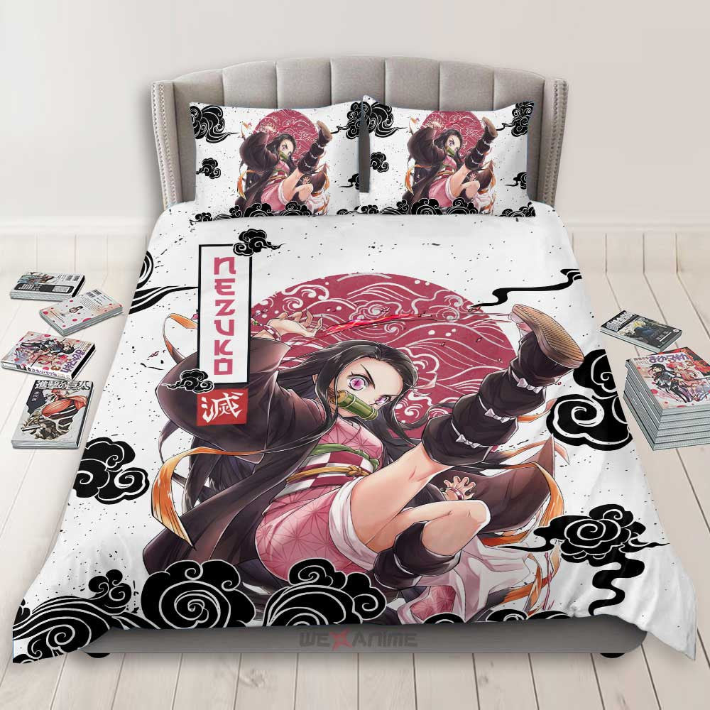Demon Slayer Bedding Set Nezuko Kamado Fighting Scene Duvet Covers Pink