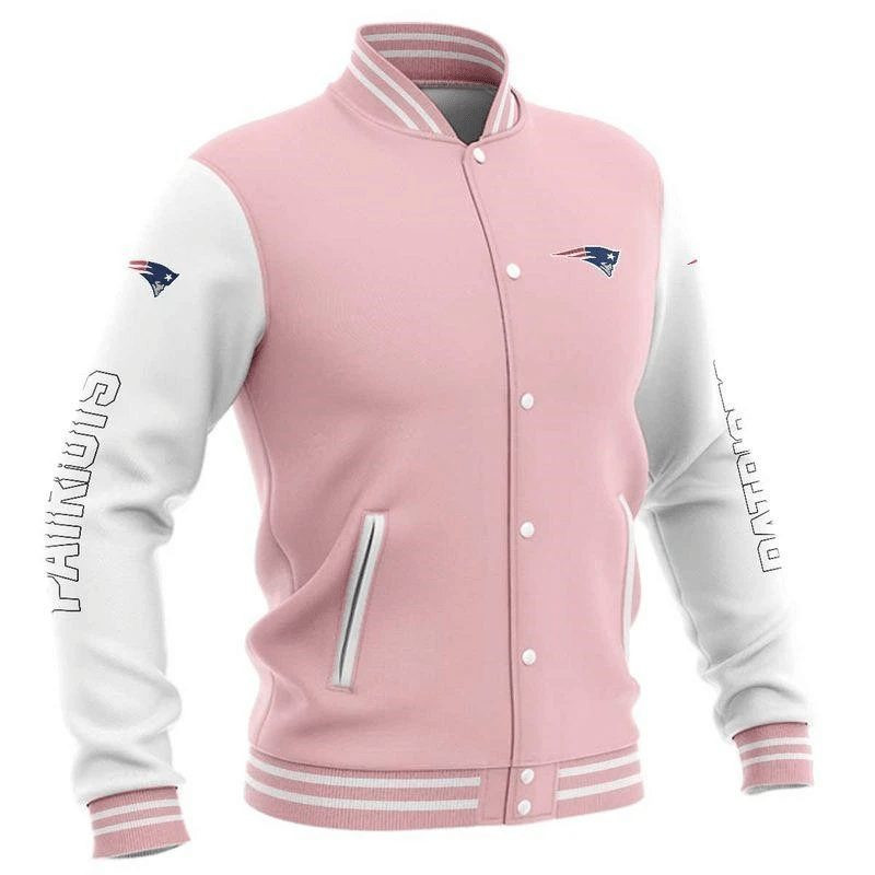 New England Patriots Pink White Basic Baseball Jacket