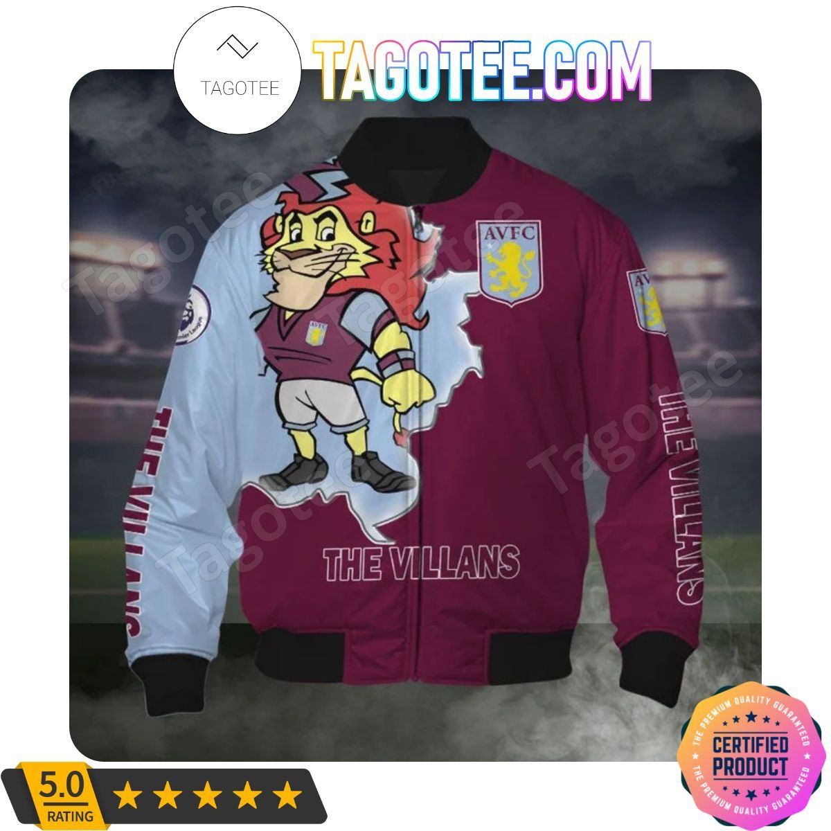 Aston Villa FC Claret Blue Mascot Scratch Bomber Jacket