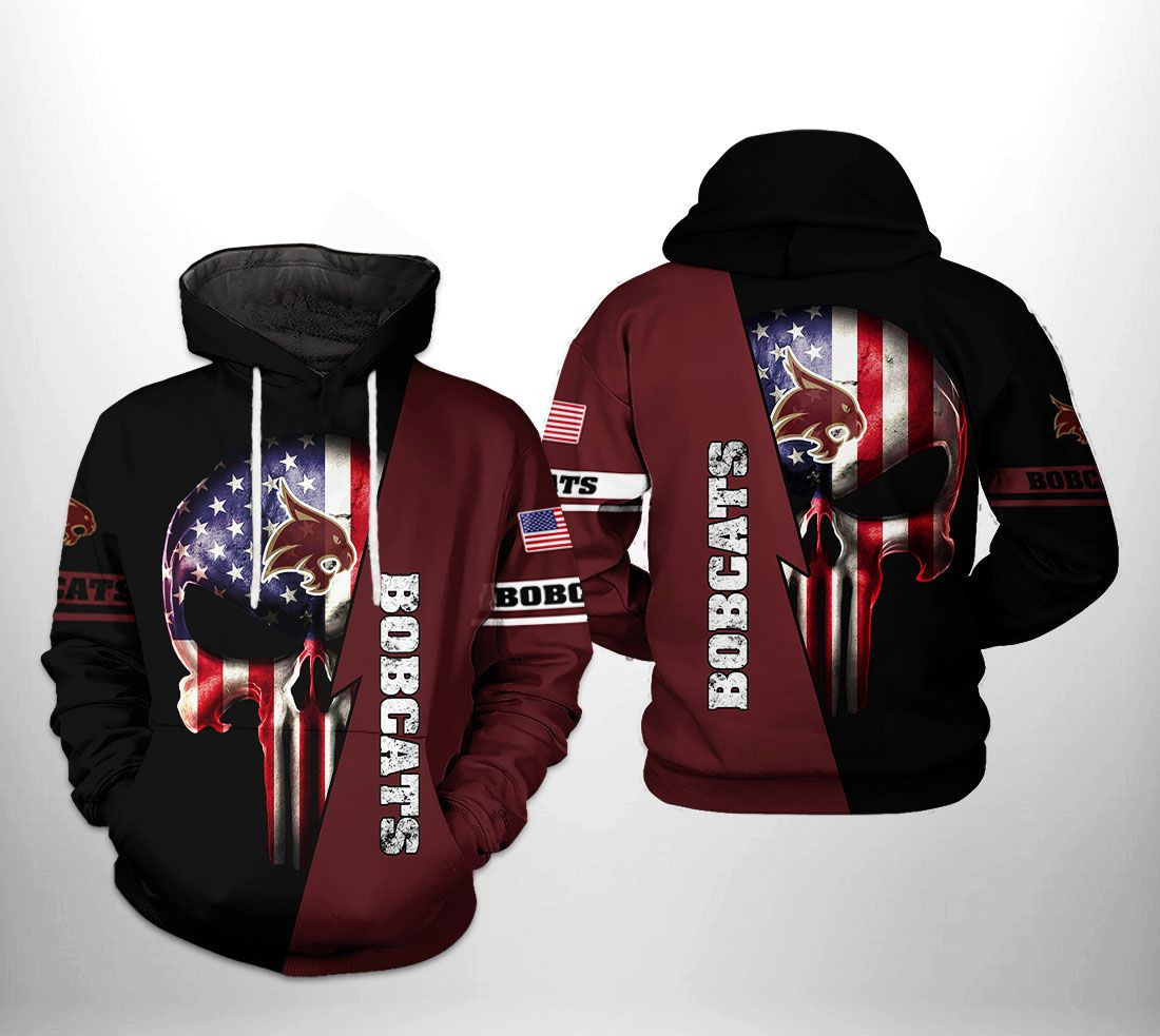 Texas State Bobcats US Flag Skull 3D All Over Print Hoodie & Zip Hoodie