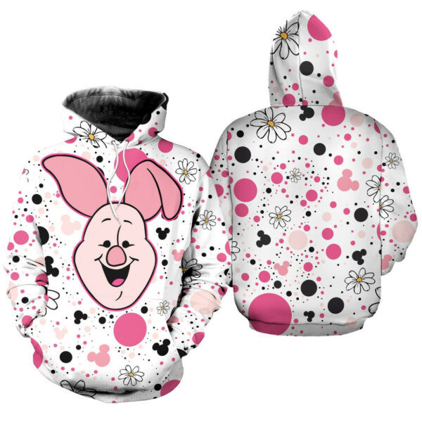 Piglet Polkadot Pattern Cartoon Graphic Outfits Aop Hoodie, Zip Hoodie 1818