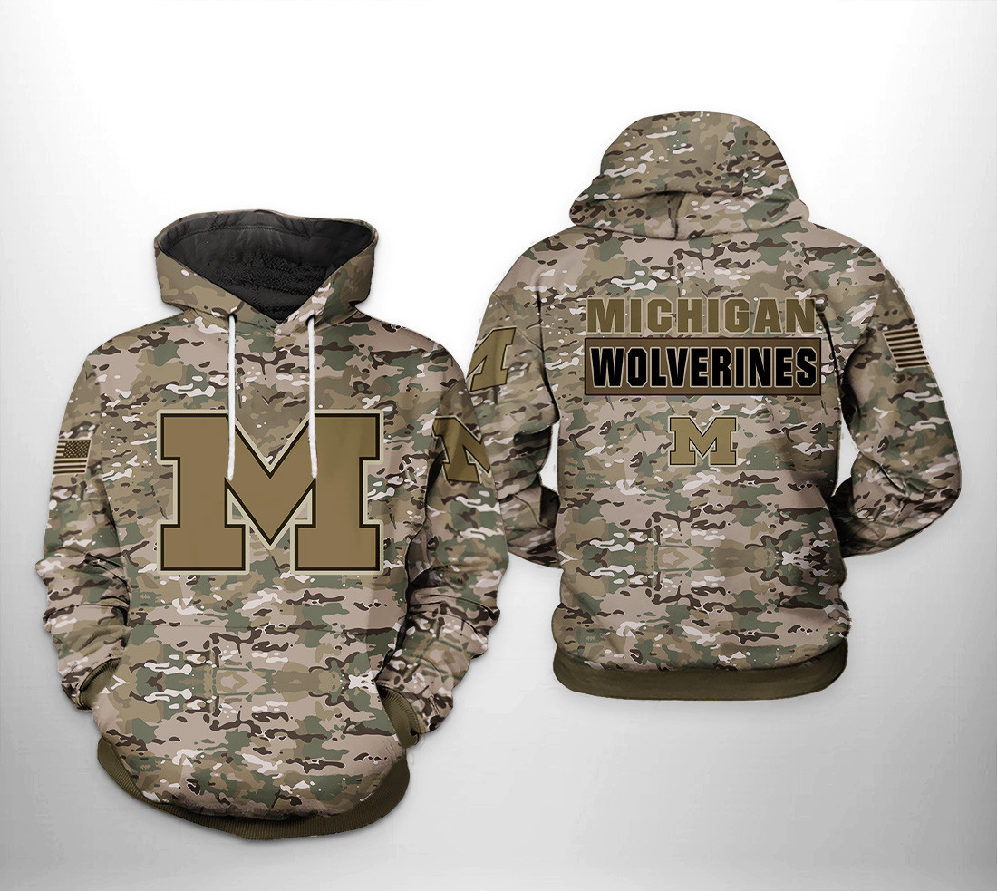 Michigan Wolverines Camo Veteran 3D All Over Print Hoodie & Zip Hoodie