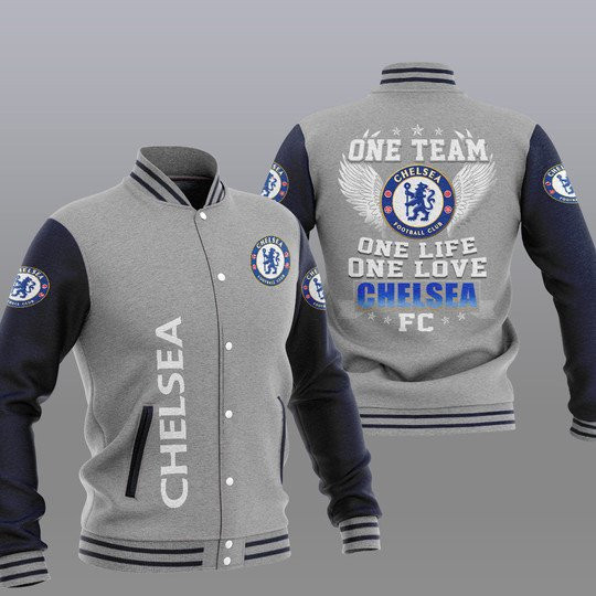 Chelsea FC Grey One Team Baseball Jacket