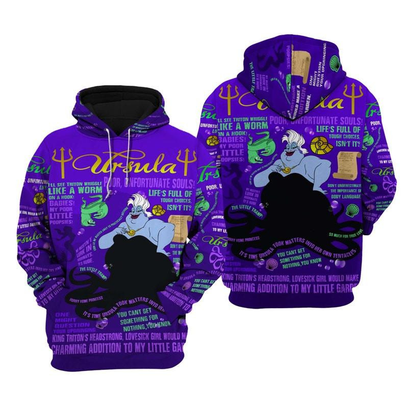 The Litlle Mermaid Cartoon, Quotes, Ursula Villains Punk Words Pattern All Over Print Hoodie, Zip Hoodie