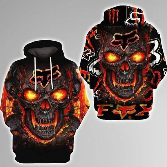 Fox Racing Skull Orange 3D All Over Print Hoodie & Zip Hoodie