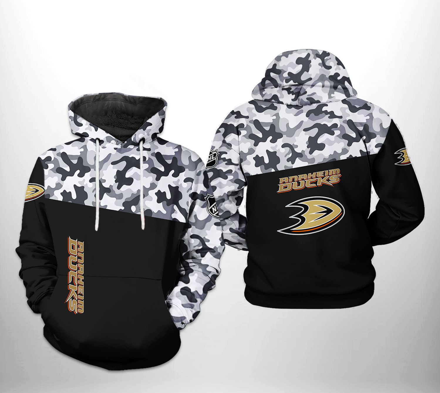 Anaheim Ducks Camo Veteran 3D All Over Print Hoodie & Zip Hoodie