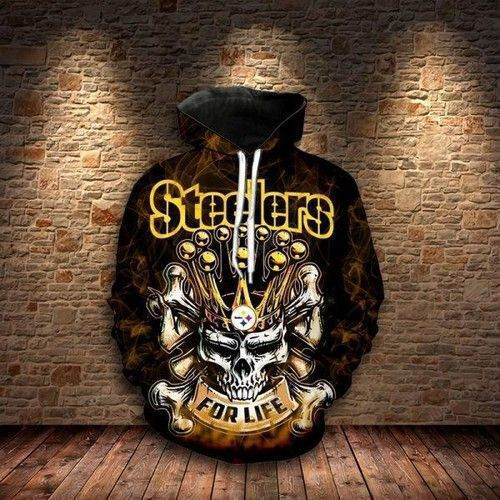 Steelers For Life King Skull Pittsburgh Steelers 3D All Over Print Hoodie & Zip Hoodie