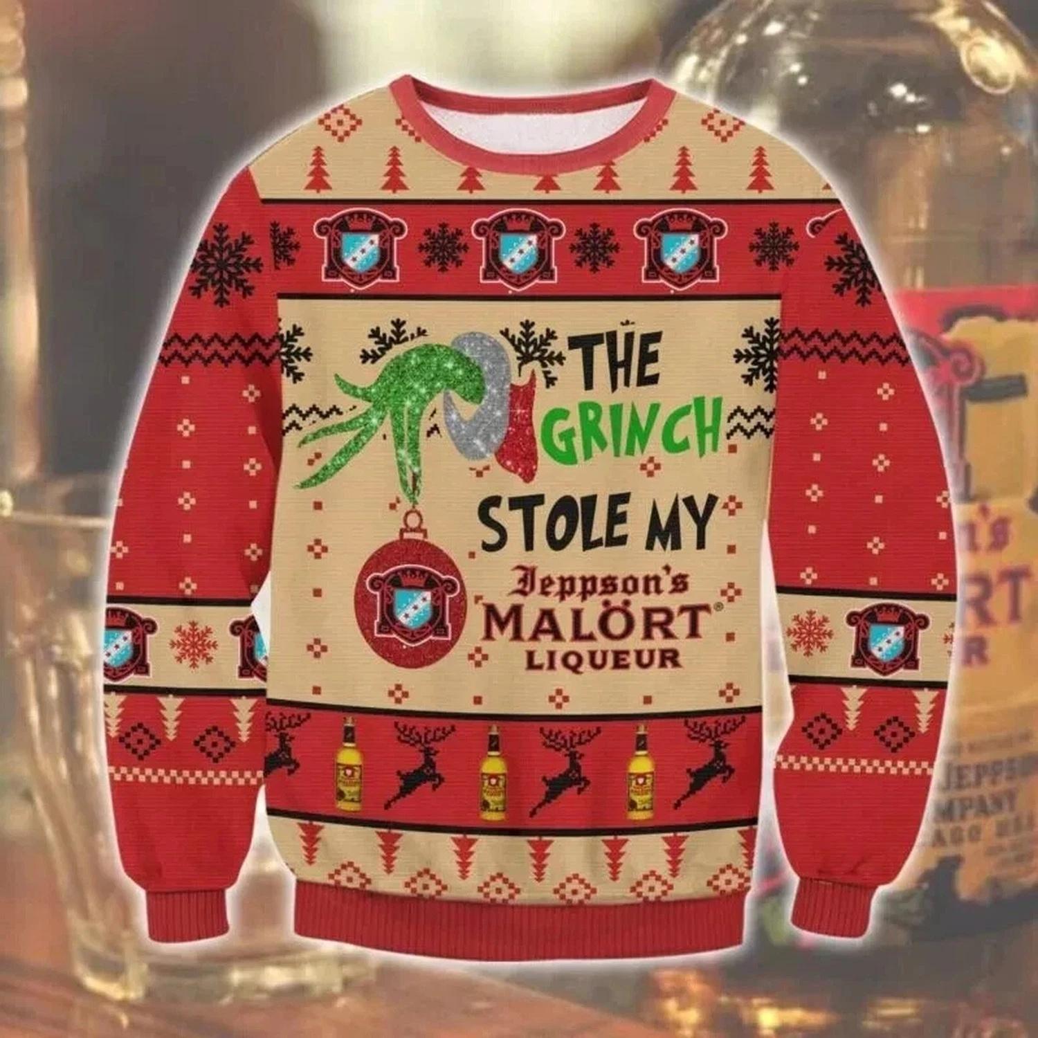 BG The Grinch Stole Malort Ugly Christmas Sweater