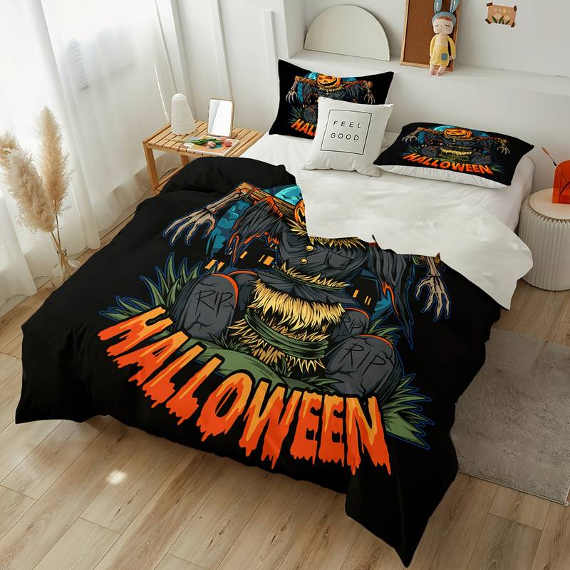 Halloween Bedding Set Halloween Pumpkin Scarecrow Graphic Duvet Covers