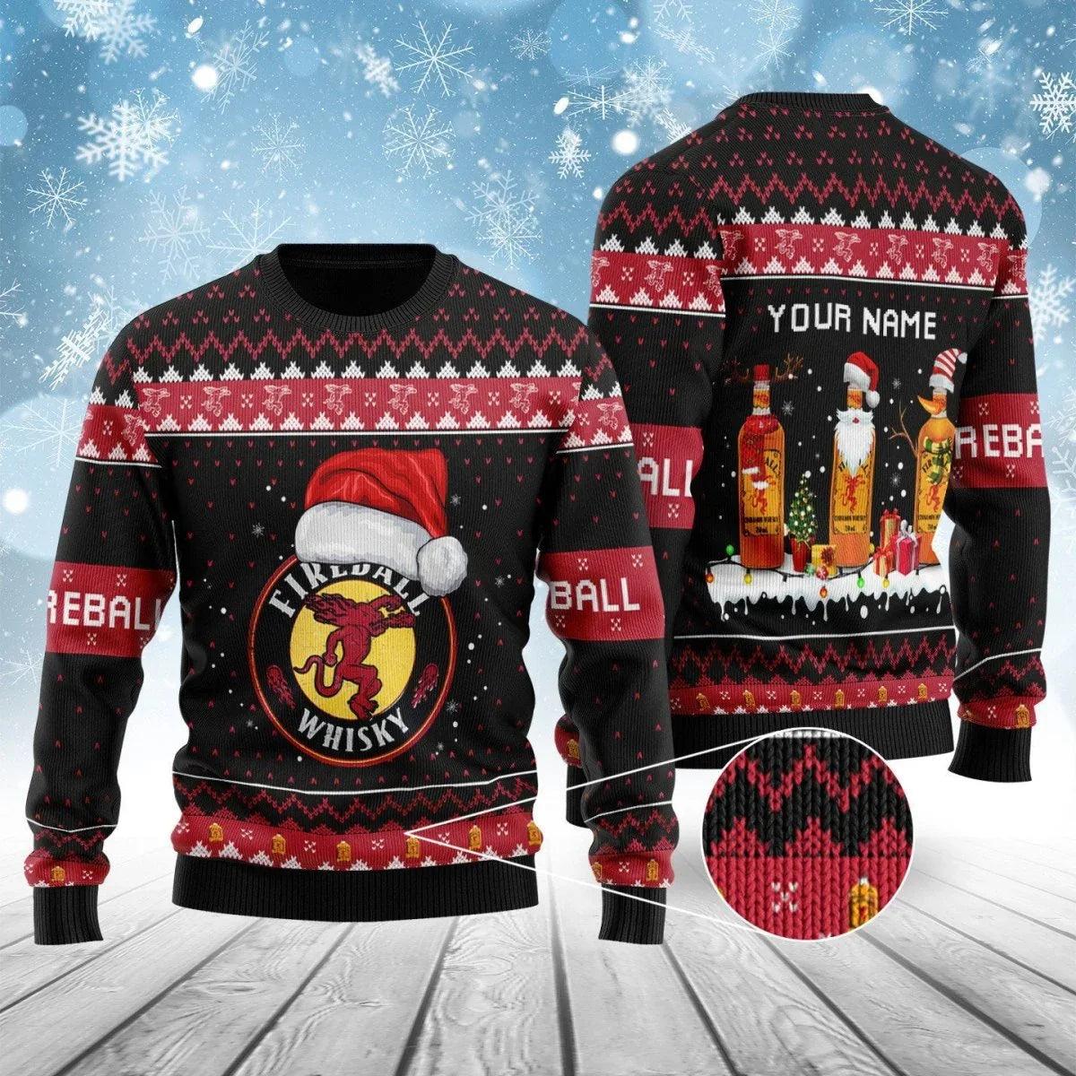 Personalized Fireball Bottle Santa Ugly Christmas Sweater