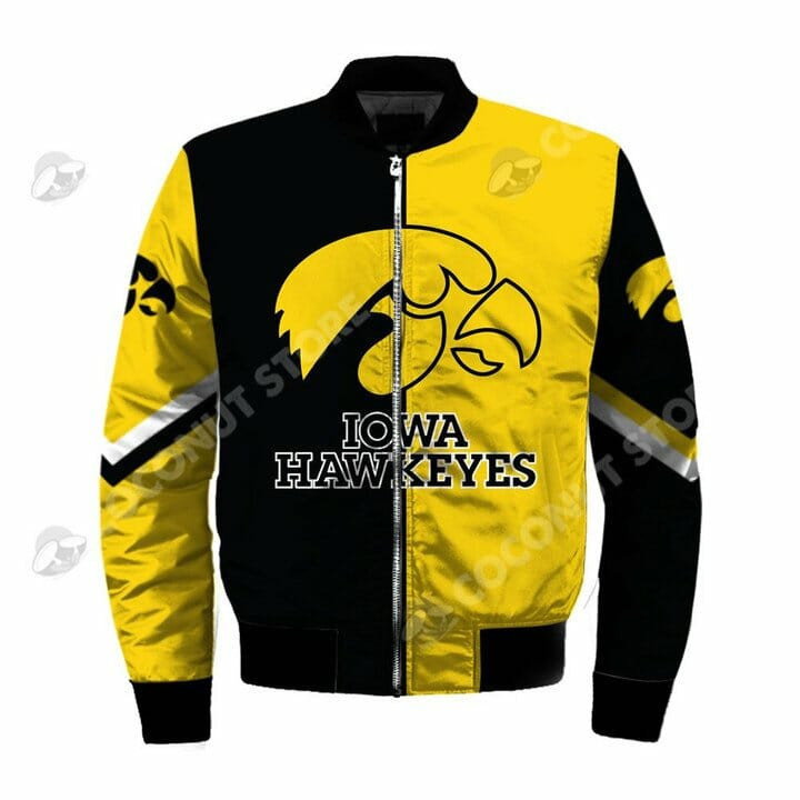 Iowa Hawkeyes Gold Black Bomber Jacket V4
