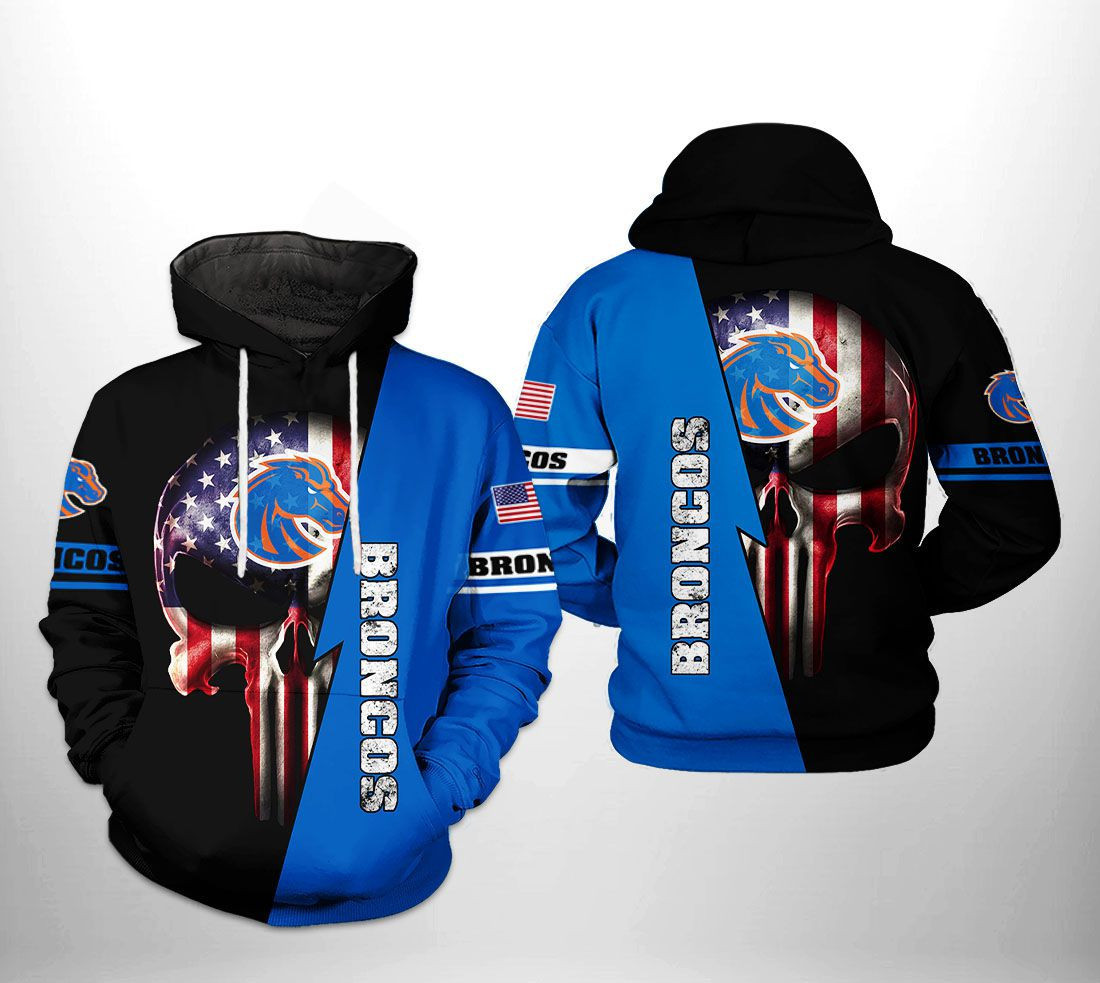 Boise State Broncos US Flag Skull 3D All Over Print Hoodie & Zip Hoodie