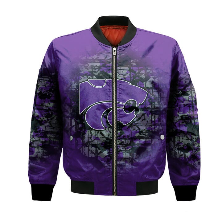Kansas State Wildcats Custom Text Number Purple Silver Bomber Jacket V4