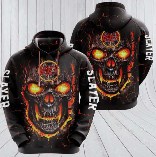 Slayer Music Band Fan Gift, Slayer Lava Skull All Over Print Hoodie 859
