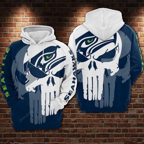 Seattle Seahawks Football Punisher Skull 3D All Over Print Hoodie & Zip Hoodie